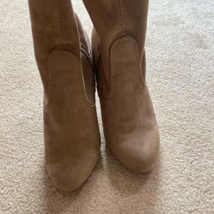 over the knee tan heels